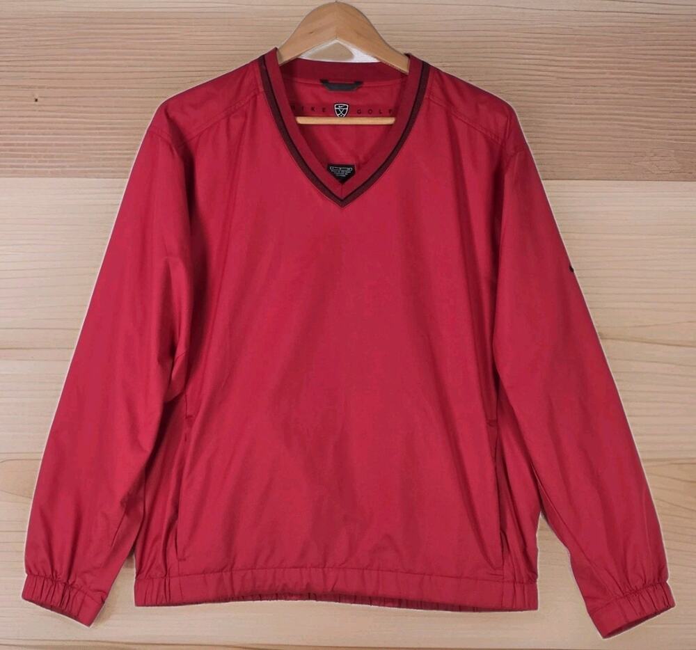 Nike Golf Pullover Men's Small Red V-Neck Windbreaker Sweater Jacket Pockets